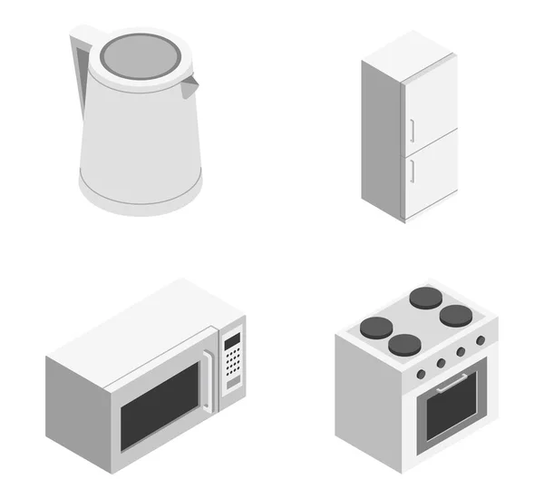 Hervidor Cocina Blanco Nevera Estufa Microondas Como Elemento Para Una — Archivo Imágenes Vectoriales