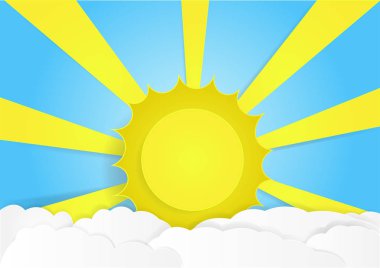 bulut gökyüzü arka plan ile vektör, kopyalama alanı için metin, illüstrasyon, kağıt sanat ve origami stil, çocuk kitabı