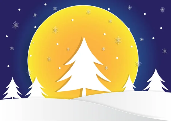 büyük ay arka plan, Noel arka plan, vektör, kopya alanı metin, illüstrasyon, kağıt sanat ve origami ile Noel ağacı