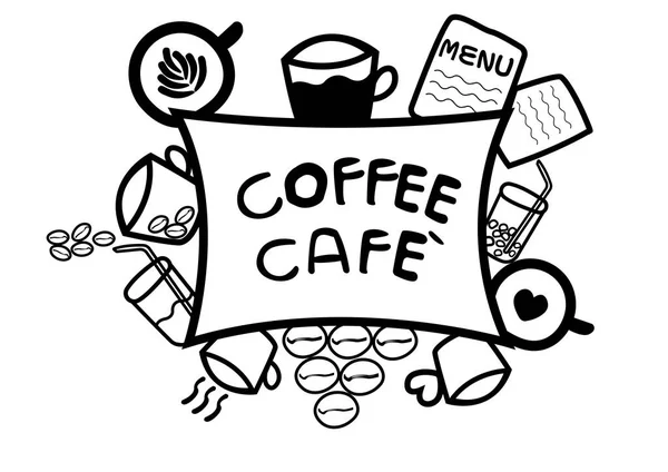 soyut el çizmek doodle satırında kahve Cafe konsept beyaz arka plan, vektör, illüstrasyon, çizgi film