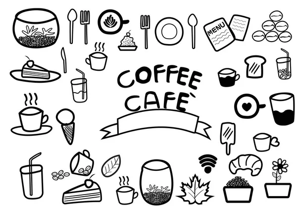 soyut el çizmek doodle satır içinde kahve ve gıda Cafe konsept beyaz arka plan, vektör, illüstrasyon, çizgi film