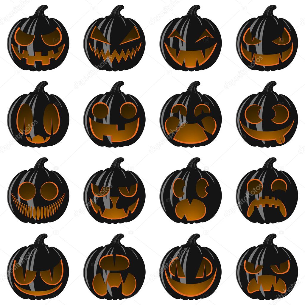 Set pumpkins for Halloween. Isolated on white vector illustration. Cartoon style.