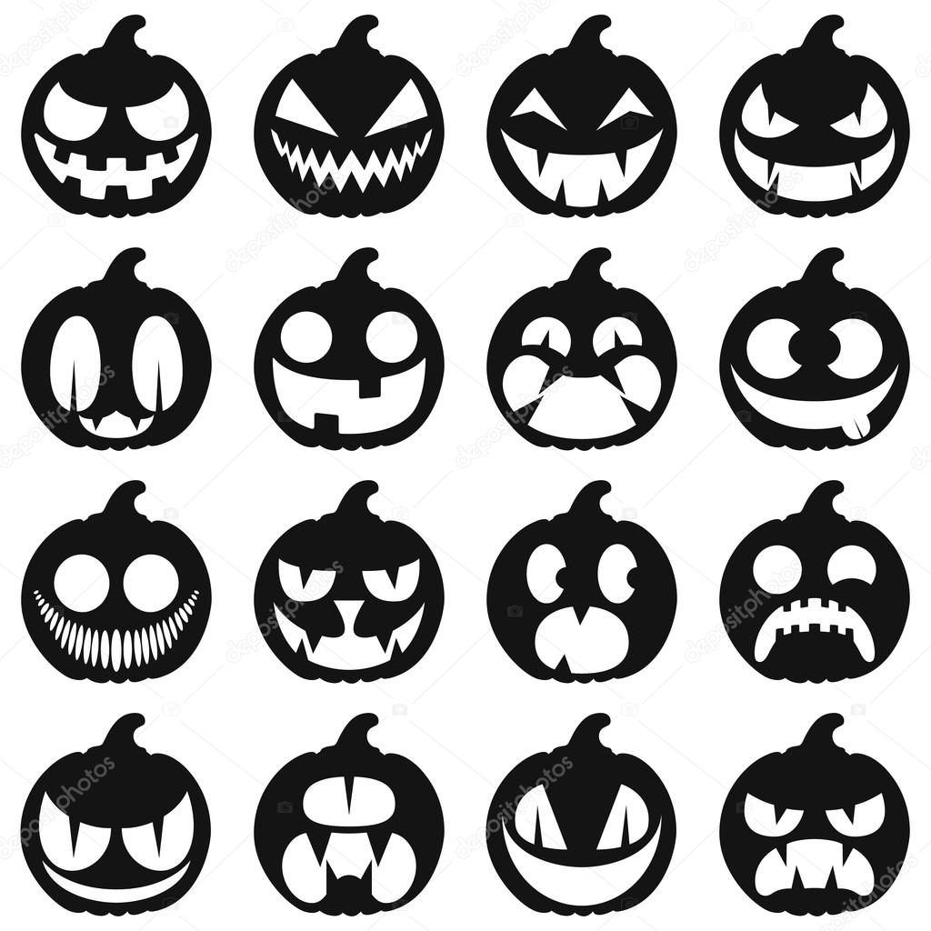 Set pumpkins for Halloween. Isolated on white vector icons. Cartoon style.