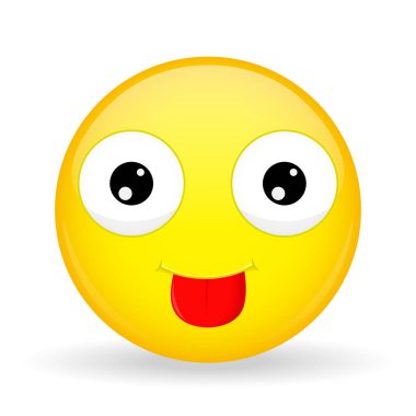 Dil emoji göster. Duygu alay. Dil ifade koy. Karikatür tarzı. Vektör çizim gülümseme simgesi.