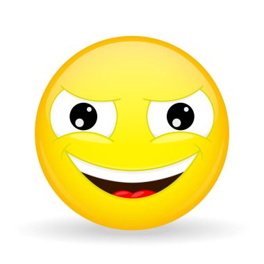 Kötülük sırıtan emoji. Haset, duygu. Smirking güçlü duygu. Karikatür tarzı. Vektör çizim gülümseme simgesi.