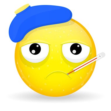 Hasta emoji. Duygu mutsuzluk. Hasta güçlü duygu. Karikatür tarzı. Vektör çizim gülümseme simgesi.