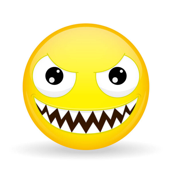 Monster emoji. Emotion of laughter. Nibbler emoticon. Cartoon style. Vector illustration smile icon.