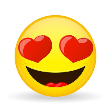 Emoji aşık. Duygu mutluluk. Amorously ifade gülümseyen. Karikatür tarzı. Vektör çizim gülümseme simgesi.