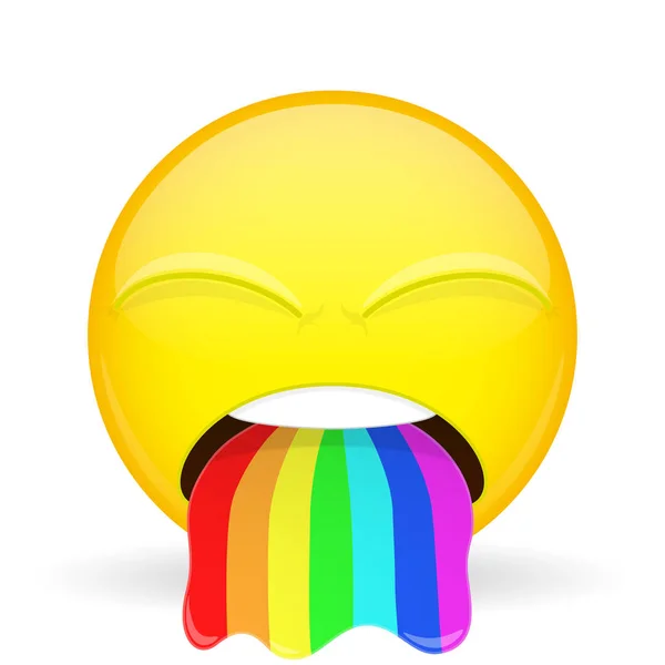 Barf-Emojis. Ekelgefühle. Regenbogen-Emoticon ausspucken. Cartoon-Stil. Vektor Illustration Lächeln Symbol. — Stockvektor