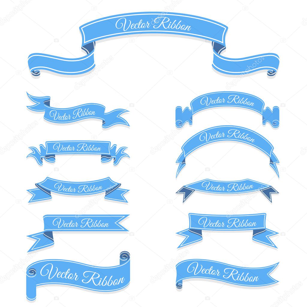Set of blue vector banner ribbons. Eps 10.