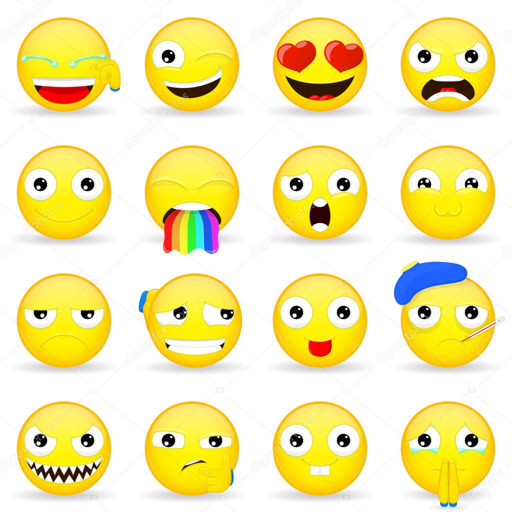 Emoji set. Emoticon set. Cartoon style.