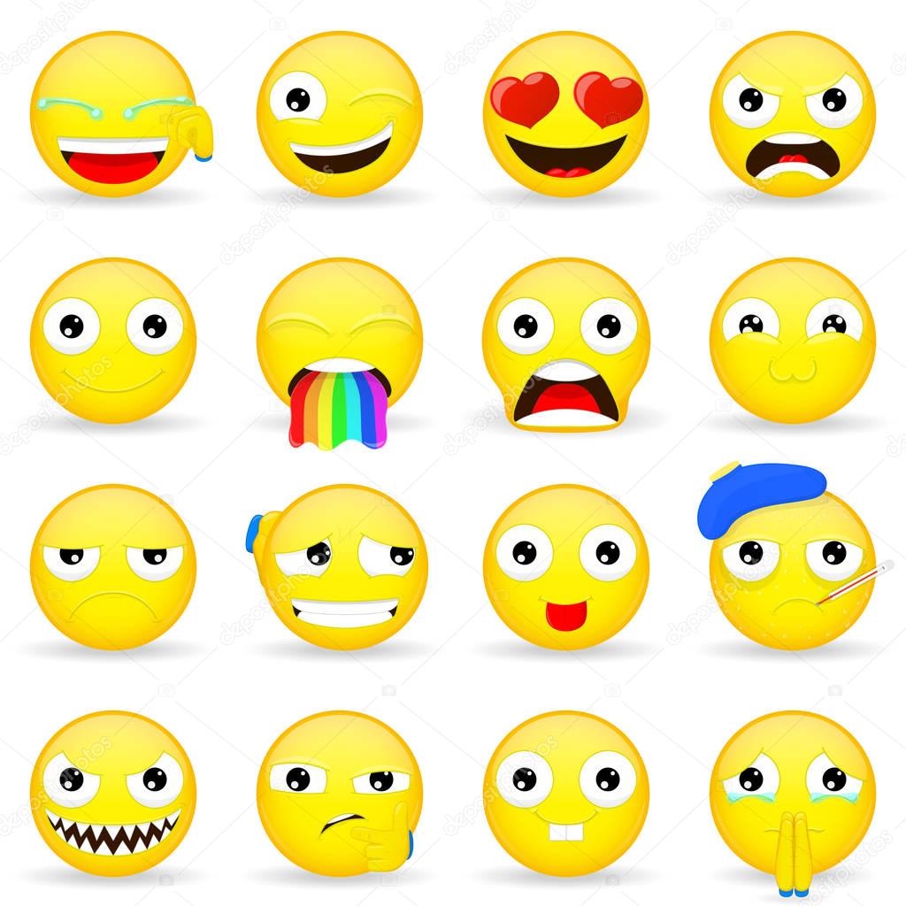 Emoji set. Emoticon set. Cartoon style.