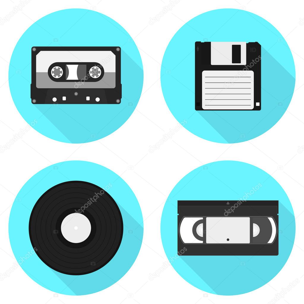 Set of vintage information carriers icons. Set of vector icons.