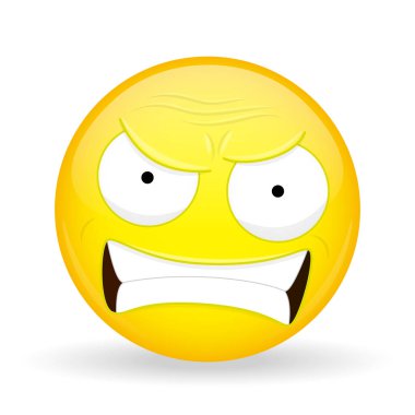 Kızgın emoji. Duygu öfke. İfade küfür. Karikatür tarzı. Vektör çizim gülümseme simgesi.