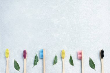 Çevre dostu yeşil yapraklı doğal bambu diş fırçaları.