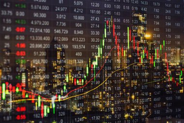 Hisse senedi grafiği, borsa veriler üzerindeki Led kavramı zekâ görüntüler.