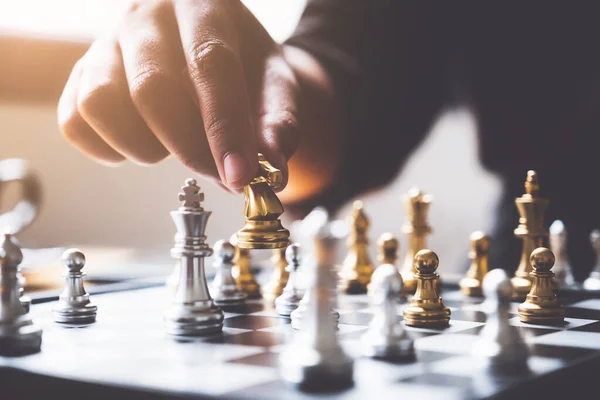 Businessman Playing Moving Chess Figure Competition Success Play Strategy Leadership — Stock Photo, Image