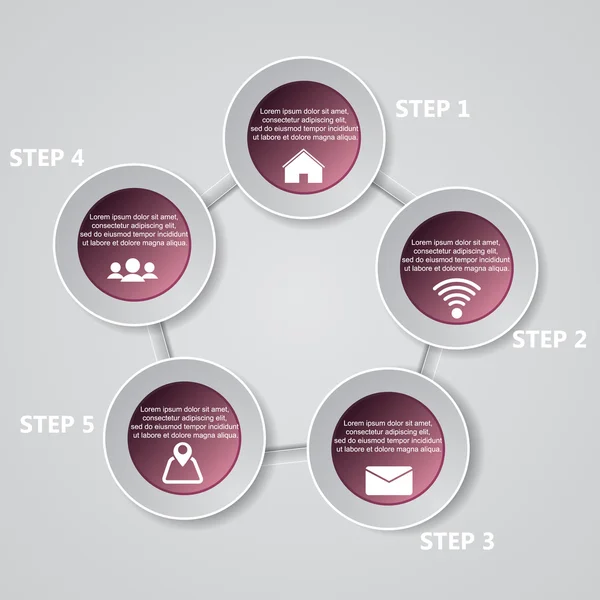 5 lépés diagram sablon/grafikus vagy website elrendezés. Vektor. — Stock Vector