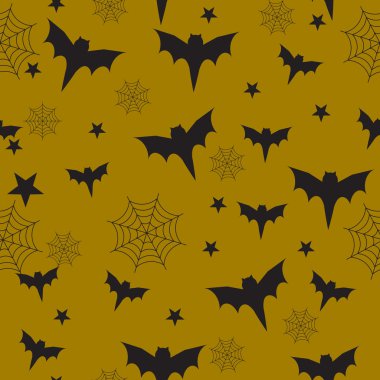 Vektör Cadılar Bayramı seamless modeli. Siyah simgeler yarasalar, web, yıldız.