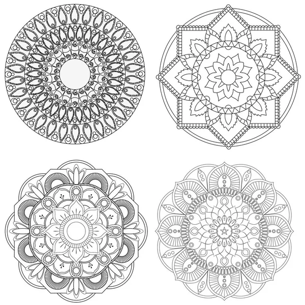 Set de mandalas para colorear libro. Adornos decorativos redondos. A — Archivo Imágenes Vectoriales