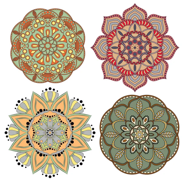 Set of colorful mandalas. Decorative round ornaments. Anti-stres — Stock Vector