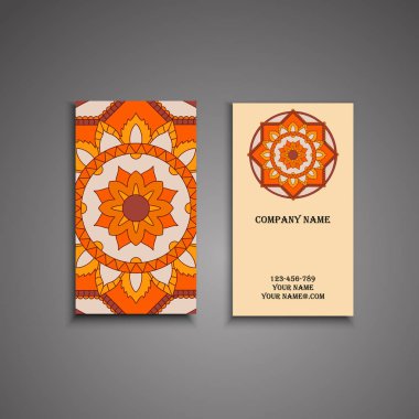 Vektör Kartvizit. Çiçek mandala desen ve süsler. Orie