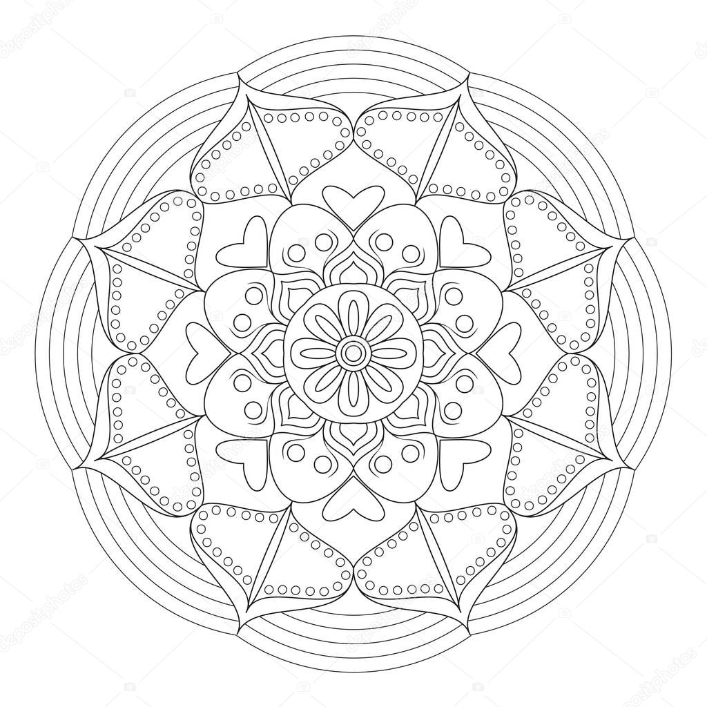 Oriental pattern. Traditional round coloring ornament. Mandala. 