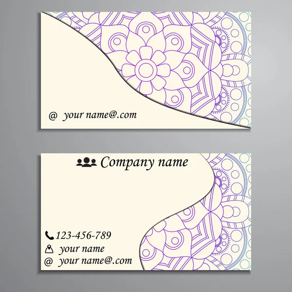 Conjunto de tarjetas de visita y tarjetas de visita con elemento de diseño mandala — Vector de stock