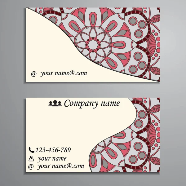 Conjunto de tarjetas de visita y tarjetas de visita con elemento de diseño mandala — Vector de stock