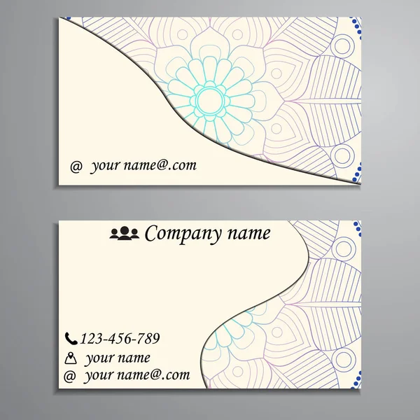 Visitenkarte und Visitenkarten-Set mit Mandala-Designelement — Stockvektor