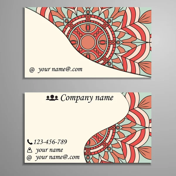 Conjunto de tarjetas de visita y tarjetas de visita con elemento de diseño mandala — Vector de stock