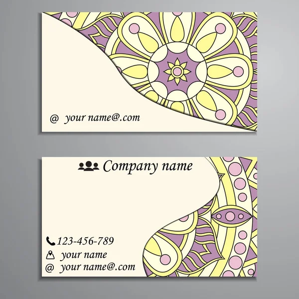 Visiting card and business card set with mandala design element — Stock Vector