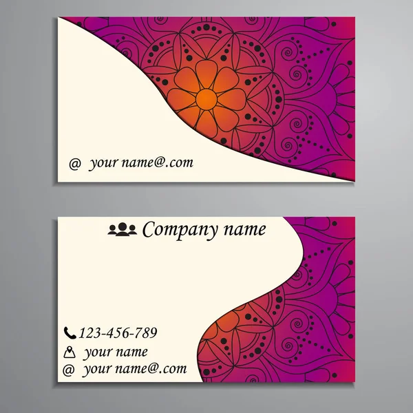 Conjunto de tarjetas de visita y tarjetas de visita con elemento de diseño mandala — Vector de stock