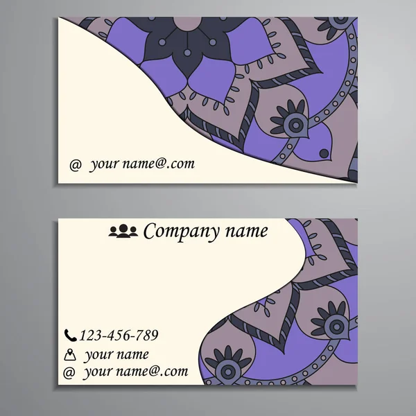 Визитная карточка и комплект визитной карточки с элементом дизайна мандала — стоковый вектор