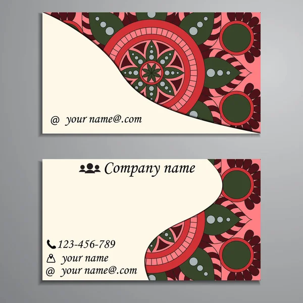 Visiting card and business card set with mandala design element — Stock Vector