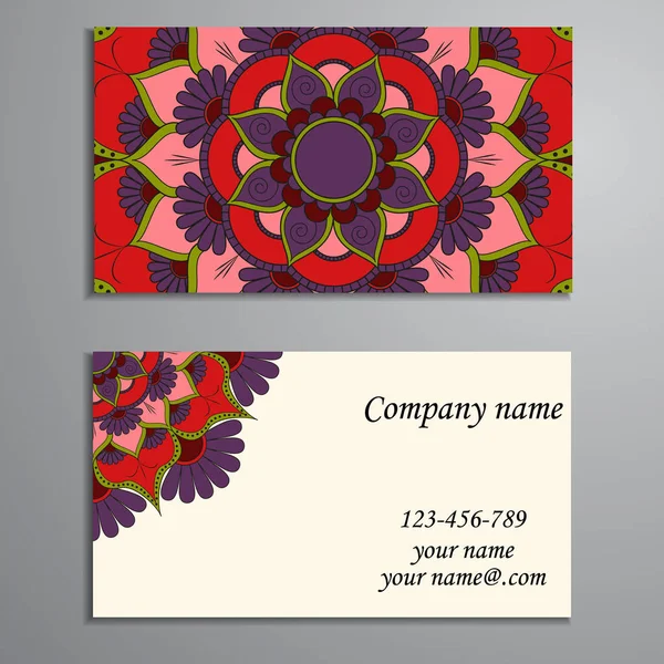 Visiting card and business card set with mandala design element — Stock Vector