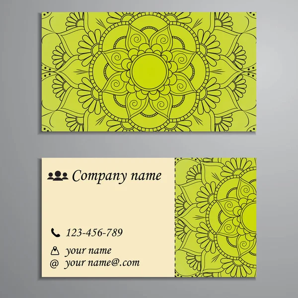 Visiting card and business card set with mandala design element — Stock Vector