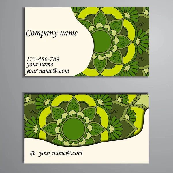 Visiting card and business card set with mandala design element — Stock Vector