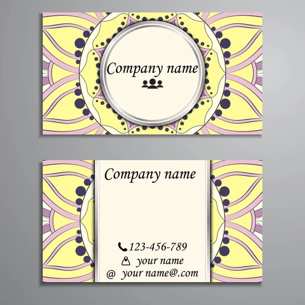 Conjunto de tarjetas de visita y tarjetas de visita con elemento de diseño mandala — Vector de stock