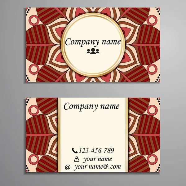 Conjunto de tarjetas de visita y tarjetas de visita con elemento de diseño mandala — Vector de stock