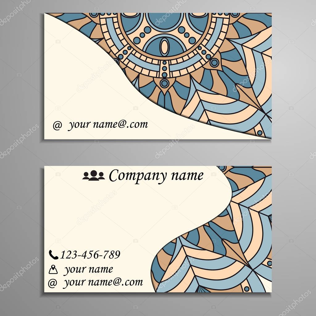 Visiting card and business card set with mandala design element 