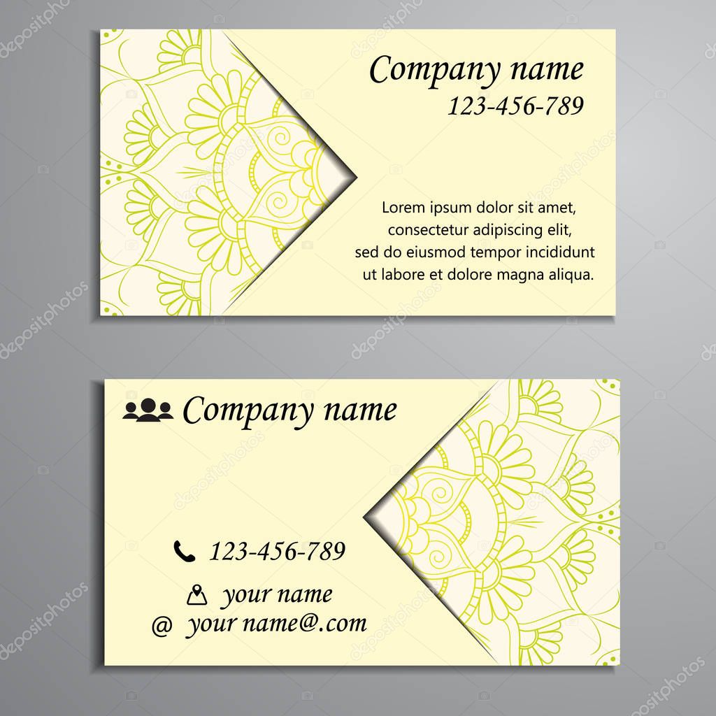 Visiting card and business card set with mandala design element 