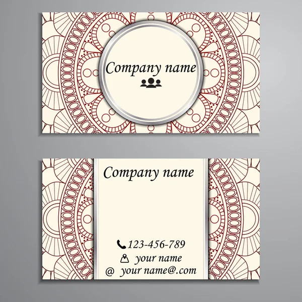 Conjunto de tarjetas de visita y tarjetas de visita con elemento de diseño mandala — Vector de stock