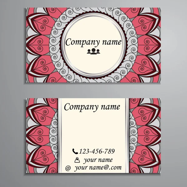 Conjunto de tarjetas de visita y tarjetas de visita con elemento de diseño mandala — Vector de stock