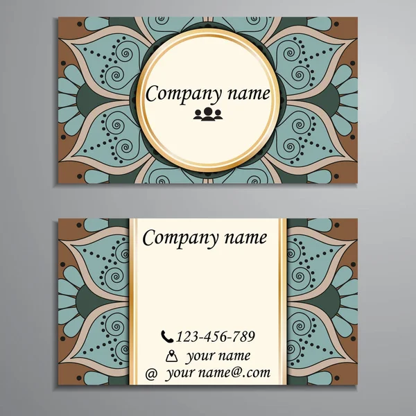 Conjunto de tarjetas de visita y tarjetas de visita con elemento de diseño mandala — Vector de stock