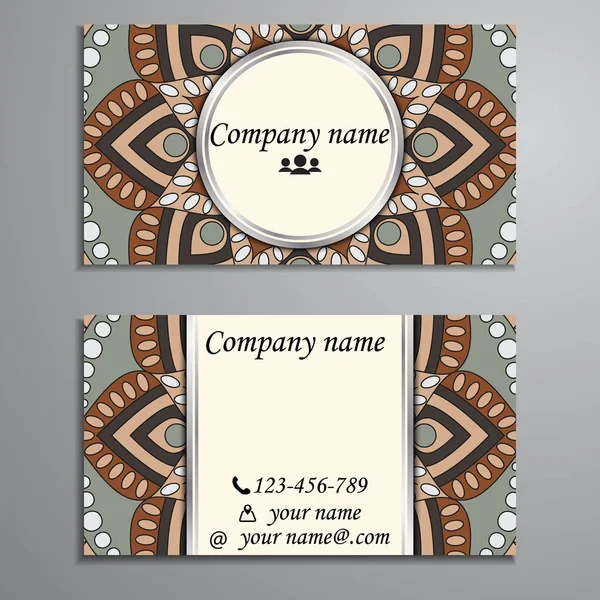 Cartão de visita e cartão de visita conjunto com elemento de design mandala —  Vetores de Stock