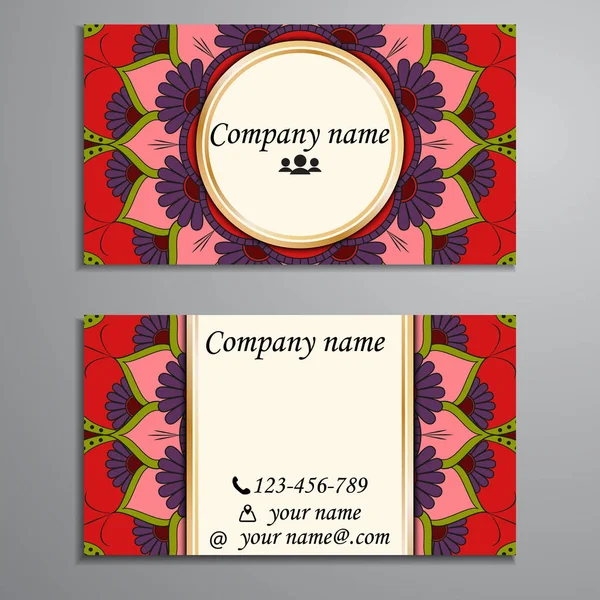 Conjunto de tarjetas de visita y tarjetas de visita con elemento de diseño mandala — Vector de stock