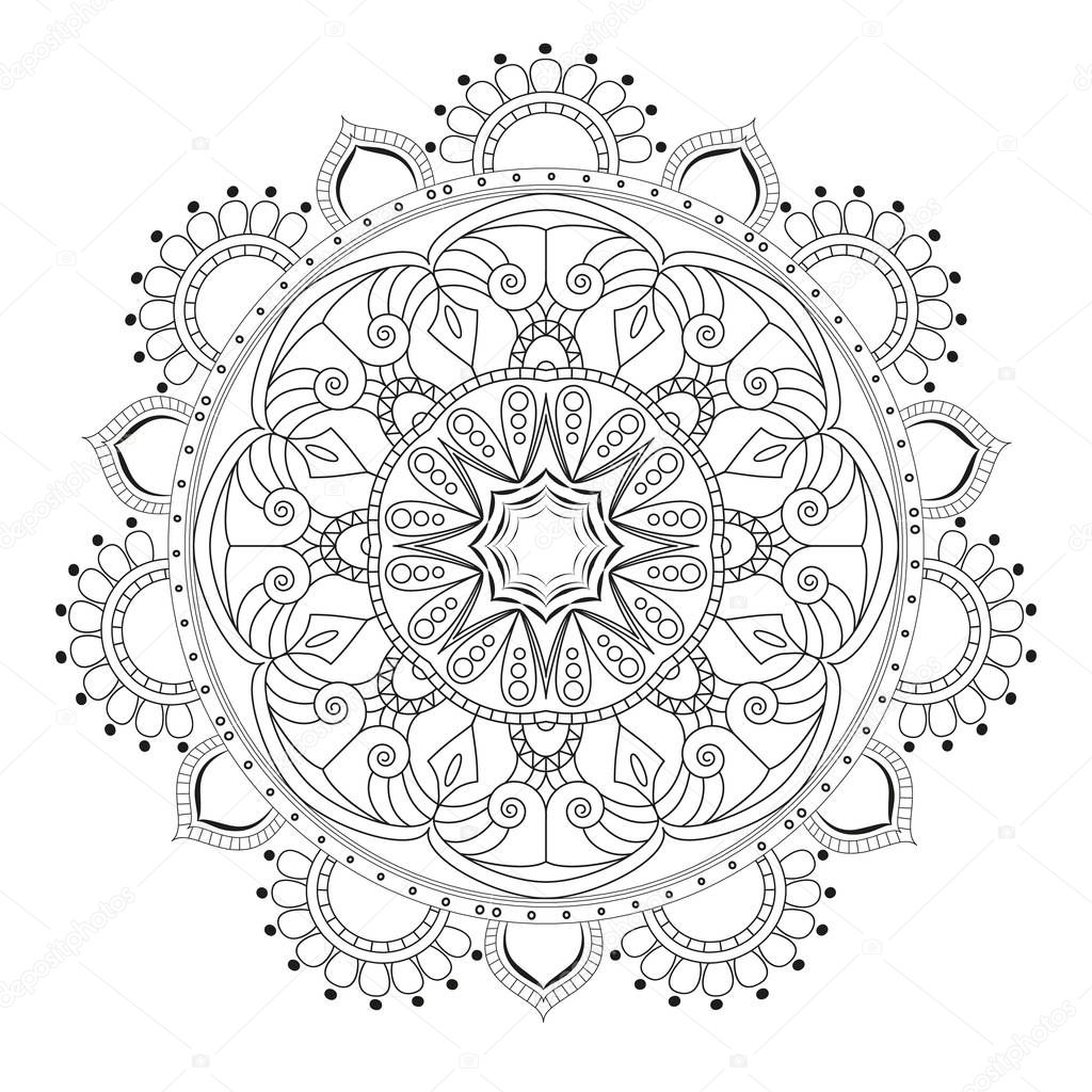 Oriental pattern. Traditional round coloring ornament. Mandala. 