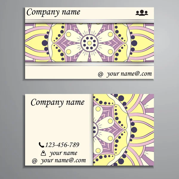 Névjegykártya és üzleti kártya, mandala design elem beállítása — Stock Vector