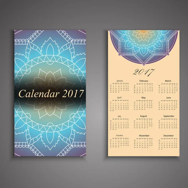 Calendário vetorial 2017 com elementos decorativos. Vetor mandala de — Vetor de Stock